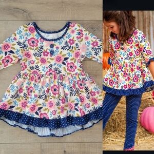 Eleanor Rose Size 6-7 Fall Fair Emma Tunic Top Girls. Floral blue polka dot
